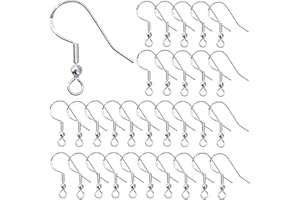 SIGANORPY 100Pcs Silver Earring Hooks 925 Sterling Silver Ear Wires Fish Hook Earring with Spring Ball for DIY Jewelry Customize Making (Silver)