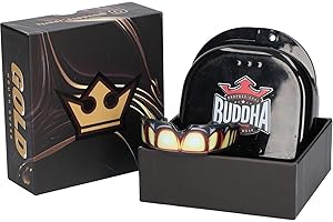 BUDDHA FIGHT WEAR Protector bucal Premium adultos y niños +12 Años para todos los deportes de contacto, incluidos rugby, MMA, kickboxing, judo, hockey y boxeo (Negro-Dorado)