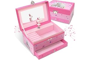 Häst Smyckeskrin med Musik för Flickor, Smyckeskrin med Spegel med Snurrande Enhörning Födelsedagspresenter för Små Flickor 15,2 x 11,8 x 8,9 cm Ålder 3–10 år