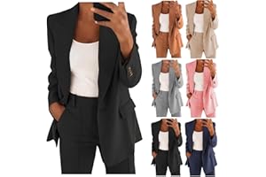 ZEIAYUAS Women's Elegant Wedding Suit 2 Piece Outfits Set Long Sleeve Button Blazer with High Waist Pants for Business Work Office Formal Trouser Suits Two Piece Ladies Blazer Suit