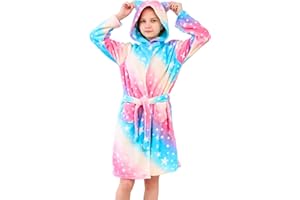 Ceruwum Cute Dressing Gown for Girls - Soft Hooded Robe Sleepwear Kids