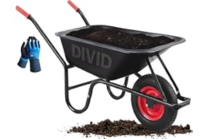 ‎DIVID DIVID® Schubkarre 250Kg | 100Liter | Luftreifen mit Stahlfelgen | Schiebkarre | Bauschubkarre | Gartenschubkarre | Transportkarre mit robustem Stahlrahmen (Schwarz)