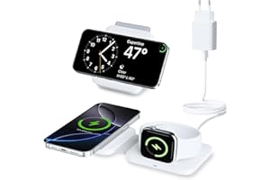 APETIY Caricatore Wireless per iPhone Serie 16/15/14/13/12, Caricatore per Apple Watch 10/9/8/ultra/7/6/5/4/3/2, Stazione di Ricarica Apple Watch