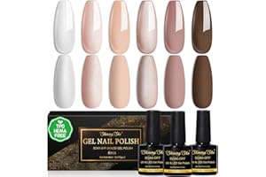 Shining She Smalto Semipermanente Unghie TPO-Free HEMA-Free, 6 Colori Nude Beige Champagne Marrone Glitter Smalti Semipermanenti per Unghie Soak-Off UV/LED per Principiante Nail Art Salone, 8ML
