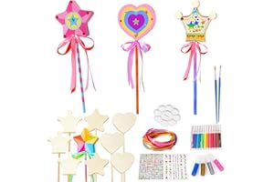 PIWOSGOL 12 Piezas Kit Manualidades Niñas de Madera de Bricolaje para Niños Varitas Mágicas de Hadas Varitas Princesa Juguete Creativo con Herramientas de Pintura Regalos para Niños 3 4 5 6 7 Años