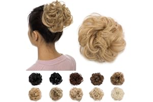 SILK-CO 30G Chouchou Postiche Ondulé Pour Queue De Cheval Faux Chignon Chouchou Donut Elastique Bouclé Srcunchie Hair Bun, Blond Foncé à Blond Cendré