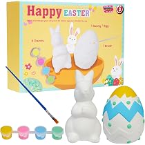 Lot De 6 Kits De Peinture De Pâques – Statues En Plâtre – œufs, Lapins, Poussins – Cadeau Créatif – 7,2 Cm