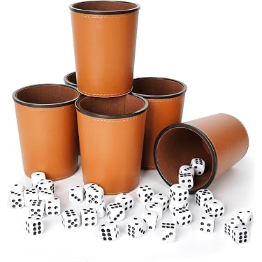 Set De Dés Avec Gobelet En Cuir PU – 5 Dés + Bloc De Jeu – Pour Soirées Jeux En Famille | Zyiphor