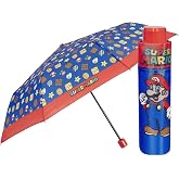 PERLETTI Super Mario Bros Folding Umbrella for Children &ndash; Mini Umbrella Red Blue Supermario for Child 4 5 6 7 Years Sturdy Ma