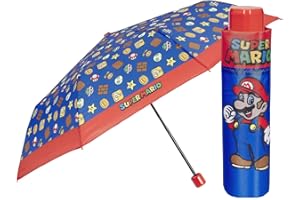 PERLETTI p:os 35004 - Super Mario, parasol dla dzieci, wiatroodporny, kieszonkowy parasol z ręcznym otwieraniem i wytrzymałym stelażem z włókna szklanego, średnica ok. 91 cm