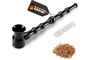 OVADA Purpfeife +5 Edelstahlsiebe | Abschraubbarer Kopf für leichte Reinigung | 13cm Metallpfeife | Smoking Pipe Pfeife Glas Optik Rauchen (Schwarz)