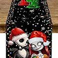 Nightmare Before Christmas Table Runner Halloween Table Runner Jack Skellington Sally Decorations Christmas Xmas Winter Holiday Home Kitchen Dinging Room Table Decorations (A)