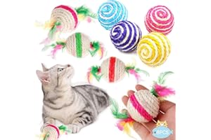 Shengruili 8 Pièces Balle de Sisal Animaux de Compagnie,Balle Sisal Chat Interactif,Jouet de Balle en Sisal,Jouet Balles à Mâcher avec Plume,Boule de Sisal Interactive pour Animaux Chien Chatons