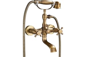 Rozin Retro Badewannenarmatur mit Handbrause Antik Messing Badewanne Wasserhahn Wandmontage für Badezimmer Nostalgie Wannenarmatur