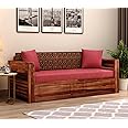 NATRAJ ART & CRAFT Sheesham Wood Foster 3 Seater Sofa Cum Bed for Living Room Three Seater Sofa Bed for Home Sofa Com Bed Sheesham Wood | 7 Year Warranty (Honey Berry Diamonds) - 3 Seater, Beige