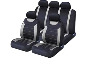 Sakura Car Seat and Headrest Covers Carnaby Grey SS5398 - Full Set Universal Size Elasticated Hems Side Airbag Compatible Washable Easy Fit