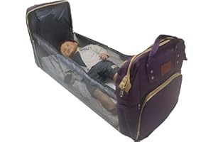 u3a Culla Portatile Pieghevole con Materasso, Borsa per Pannolini, Zaino Cinghie per Passeggino Borsa da Viaggio Multifunzionale Impermeabile (Viola)