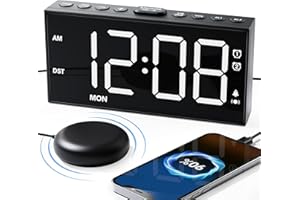 ROXICOSLY Digitaler Wecker, Lauter Vibrationswecker mit Bettschüttler, Wecker Laut für Tiefschläfer, Großes Display, Einstellbare Lautstärke & Helligkeit, Doppelalarm, Snooze, USB-Ladegerät, Einfache Operation