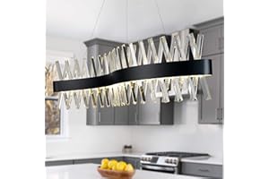 ZenithBeam Moderne LED Kristall Pendelleuchte Esstisch,100cm Schwarz Edelstahl HäNgelampe Wohnzimmer, 3000K-6000K Dimmbar Esszimmer Kronleuchter, Große Hängeleuchte Für Küche Luxuriöses Wohnzimmer