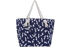 DonDon Borsa da spiaggia grande con chiusura zip 58 x 38 x 18 cm Shopper gabbiano blu bianco yacht style