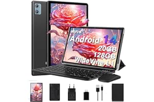 DEERTIME Tablette 2024 Android 14 avec 5G Wi-Fi 6, 20(6+14) Go RAM +128Go ROM /1TB, Tablette Tactile avec 8+5MP , BT 5.0, 8 cœurs, 6000mAh, 2 en 1 Tablette 10 Pouces avec Clavier et Souris et Cas - Noir