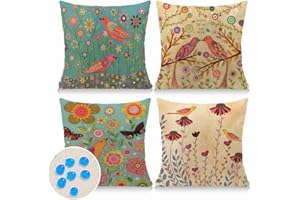 ‎CIRZONE Cirzone Wasserdichte Kissenbezug 4 Stück 45 x 45 cm Dekorative Outdoor Kissen Wasserfest Atmungsaktiv Vögel und Blumen Kissenbezug Werden für Sofakissen Garten Outdoor