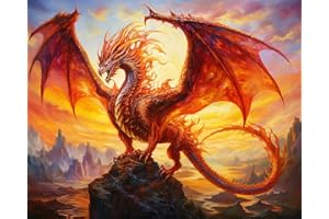 TISHIRON Paint by Number for Adults Dragon on a Cliff in The Sunset Adults Paint by Number Kits on Canvas Digital Acrylic Paint by Numbers Kits Oil Painting by Numbers 16x20 in