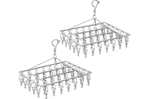 Wnqou 2 secadores de calcetines plegables con 40 clavijas, ganchos de metal con clips, colgador de ropa interior para accesorios de línea de lavado, estante de secado de calcetines de acero