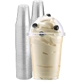 Prieto Larrey - Reusable Smoothie Cups with Lids 350ml (Pack of 50) - Recyclable Plastic Cups- Clear Cups with Domed Lids - I