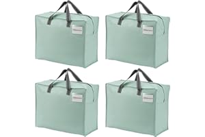 VENO 50 L Sac de Rangement Moyen, Sac Demenagement Pliable avec Fermeture Eclair et Poignées, Sac Voyage, Sac Rangement Vêtements Durable pour le couettes et draps (S Vert Clair, Lot de 4)