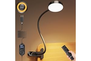 Glocusent Lampe de Bureau à Pince, 72 LED Lampe Lecture, 360° Flexible Lampe Pince pour Lit, 3 Luminosités & 5 Couleurs, Protection des Yeux, pour Maison/Bureau (Noir avec Adaptateur et Télécommande)