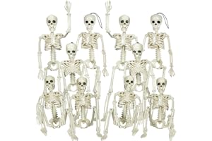 SIFOEL Posable Halloween Skeleton, Full Body Halloween Skeleton with Movable Joints, 16" Hanging Spooky Skeletons for Halloween Haunted House Party Home Props Decorations (10pcs)
