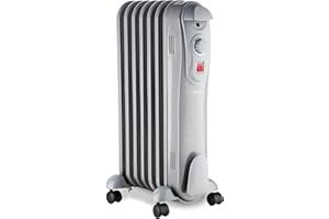 Schallen 1500W 7 Fin Portable Electric Slim Oil Filled Radiator Heater with Adjustable Temperature Thermostat, 3 Heat Settings & Safety Cut Off | 1.5Kw GREY