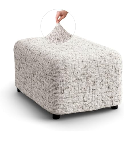 FANSU Copri Pouf Quadrato Elasticizzato – Grigio Chiaro, Lavabile, Con Motivo Foglie Jacquard