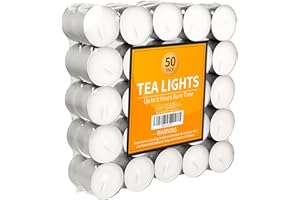 LEDIVION Tea Lights Candles 8 Hour Long Burning Tealight Candles Unscented White 50 Pack