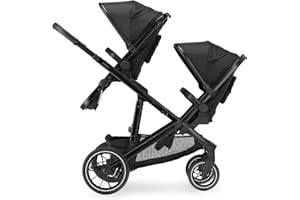 Deryan EVY V2 Poussette pour 2 enfants, pour nouveau-nés, tout-petits et enfants d'âge préscolaire, poussette bébé poussette jusqu'à 50 kg, poussette bébé, valise de voyage, kit complet 2 en 1, noir