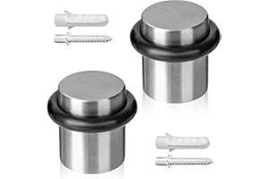 ECENCE Butée de porte Sol à visser, 2 pièces Arrêt de porte en acier inoxydable - Ø20x25mm - Arrêt de porte brossé avec vis et chevilles incluses