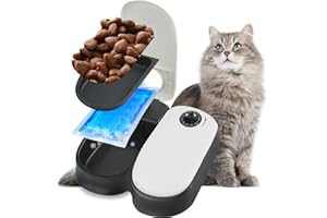 PAWISE, Distributore automatico di cibo per animali domestici, per cani e gatti, dispenser per 2 pasti, ciotola con timer
