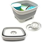 SAMMART Plastic 9.1L (2.4Gallon) Collapsible Dishpan with Draining Plug - Foldable Washing Basin - Portable Dish Washing Tub 