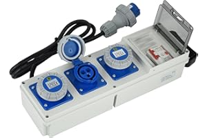 Electraline 60426 Quadro Elettrico di Distribuzione 3 Prese Industriali CEE, Spina CEE, Cavo 2M H07RN-F 3G2.5, IP67, con interruttore differenziale RCD 30ma + interruttore di sicurezza MCB