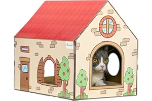PawHut Cardboard Cat House, Recyclable Corrugate Scratcher for Indoor Cats