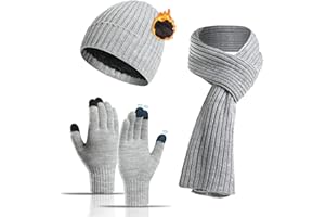 QUNERY Bonnets, Écharpe et Gants 3er, Echarpe Homme Femme Hiver Bonnet Tricoté Gants Tactiles avec Particules Antidérapantes pour en Plein air et Quotidien