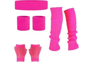 MUNSKT Juego de 4 calentadores de piernas, guantes de red, diadema, muñequeras, accesorios de disfraz de los años 80, disfraces de fiesta temática retro de los años 80