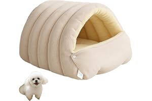 BeerMmay Abnehmbares und waschbares Winter-Katzenbett, 2025, Baumwollplüsch, faltbar, dick, für Indoor-Katzen, für Kätzchen, kleine Hunde, Welpen, mittelgroße Haustiere (Beige, M)