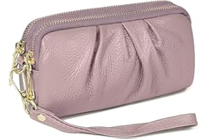 MAVHVAM Genuine Leather Wristlet Wallet for Women Stylish Ruched Wristlet Clutch Purse with Detachable Wrist Strap Light Purple