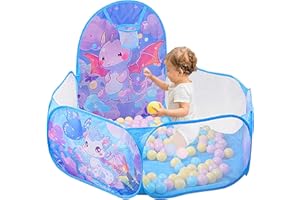 QITIXI:OU Bällebad Baby mit Basketball-Ring - Pop-Up-Spielzelt für Kinder Dinosaurier bällebad Baby für Kleinkind Klappbarer für Mädchen Jungen Indoor Outdoor Spiel Hund Ballbad 120 cm Bälle Nicht enthalten (A)