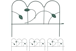 Relaxdays Set of 4 Garden Fence, Elements with Decorations, HxW: 28 x 38.5 cm, Flower Bed Edge to Plug-in, Metal, Green, Steel, 28 x 38.5 x 1.5 cm