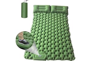 FIUHP Matelas Camping Autogonflant 2 Personnes, Imperméable Matelas Gonflable Camping avec Pompe à Pied et Oreiller, Ultraléger Tapis de Couchage Autogonflant pour Camping Voyage Randonnée(Vert)