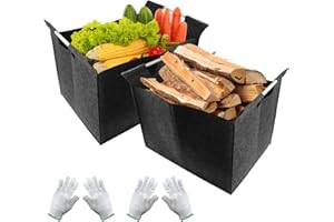 BESTYIJO 2Pcs Foldable Felt Fireplace Wood Basket with Handles, Indoor Outdoor Fireplace Wood Bag, Felt Log Baskets for Fireplaces, Multi-Use Felt Bags for Wood, Magazine, Toy, Clothes