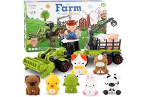 LORDISE Farm Animals Figures Set, Farm Animals Toys with Tractor Trailer Vehicle Toy, Assemble Tractor Playset, Gifts for Kids Boys Girls 3 4 5 Years Old, 10PCS
